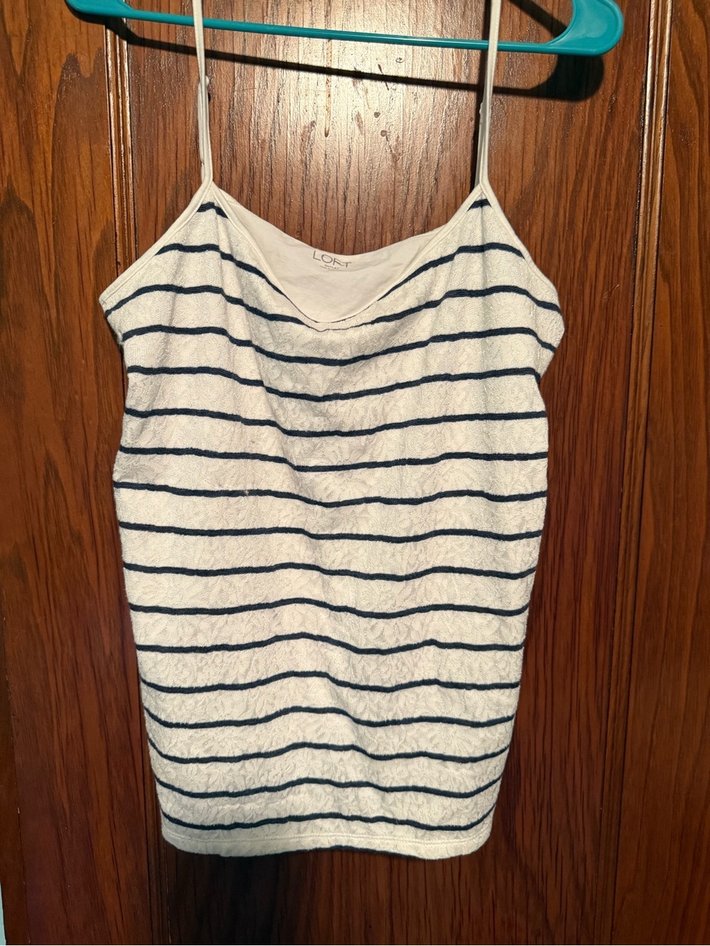 LOFT White and Navy Striped Spaghetti Strap Cami